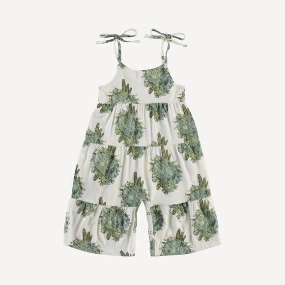 kate quinn Other - NWT Kate Quinn Green Cactus Floral Spaghetti Tie Prairie Gaucho Jumpsuit 6-12m